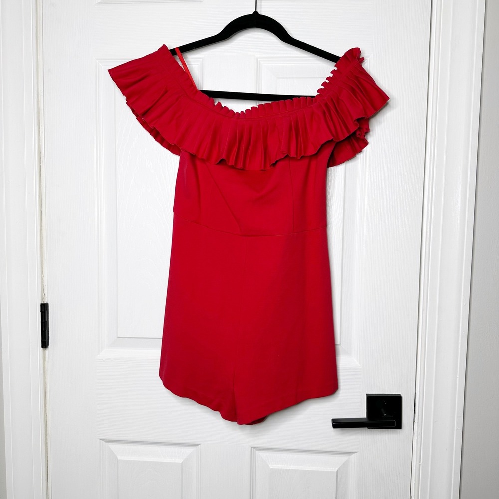 Urban Outfitters Romper Women US 4/UK 8 Red EUC Ruffle Off Shoulder Short